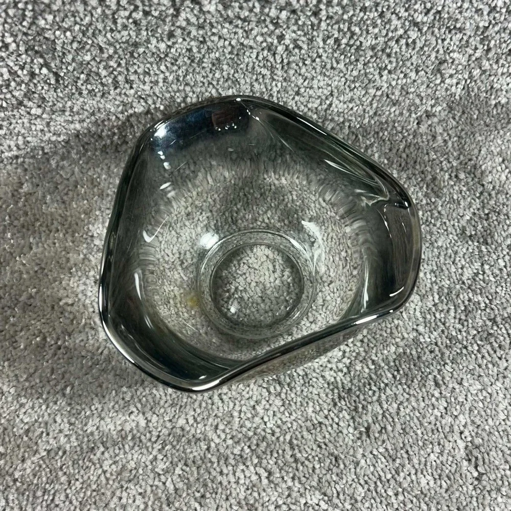 Vintage Bowl Smoke Ombre‎ Silver Rim Glass Dish